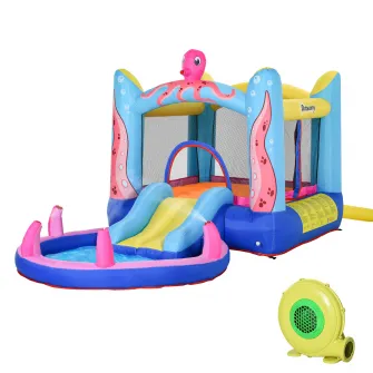 Outsunny Castelul Gonflabil pentru Copii cu Tobogan si Piscina Tematica Mare
