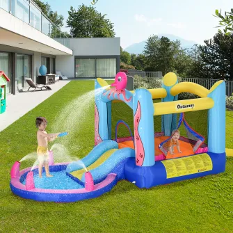 Outsunny Castelul Gonflabil pentru Copii cu Tobogan si Piscina Tematica Mare