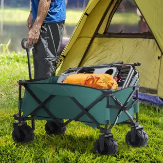 Outsunny Caucior de Gradina Sarcina max 70kg cu Maner Telescopic, Carucior Transport Obiecte din Metal si Tesatura Oxford, 108x55 cm, Verde
