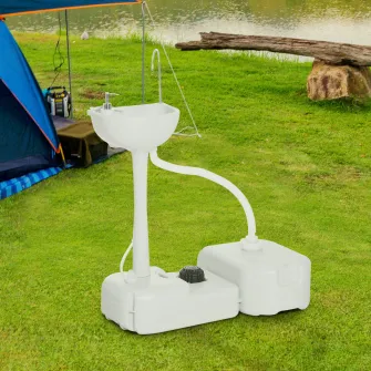 Outsunny Chiuveta Portabila de Camping cu 2 roti, Rezervor de Apa de 17 litri, Rezervor de Sapun