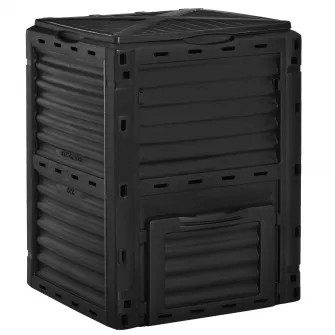 Outsunny Compostor de Gradina 300L din Plastic, cu Capac Negru