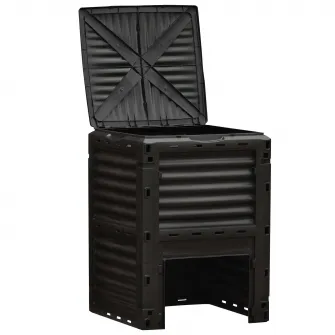 Outsunny Compostor de Gradina 300L din Plastic, cu Capac Negru