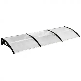 Outsunny Copertina pentru exterior, curbata cu suruburi si buloane incluse, copertina din policarbonat, PP si aluminiu, 90x295x23.5 cm, negru si transparent