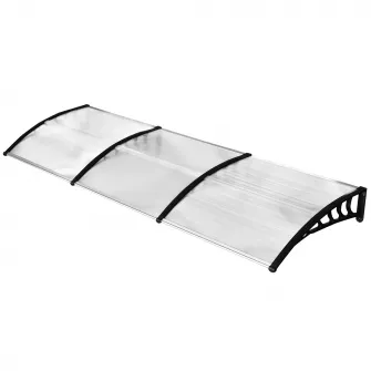 Outsunny Copertina pentru exterior, curbata cu suruburi si buloane incluse, copertina din policarbonat, PP si aluminiu, 90x295x23.5 cm, negru si transparent