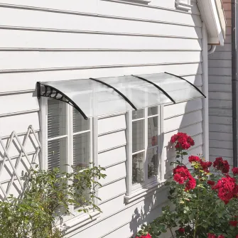 Outsunny Copertina pentru exterior, curbata cu suruburi si buloane incluse, copertina din policarbonat, PP si aluminiu, 90x295x23.5 cm, negru si transparent