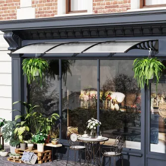 Outsunny Copertina pentru exterior, curbata cu suruburi si buloane incluse, copertina din policarbonat, PP si aluminiu, 90x295x23.5 cm, negru si transparent