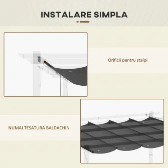 Outsunny Copertina retractabila pentru pergola, Copertina de rezerva din material textil pentru pergola de 3 x 3 (m), Acoperis retractabil pentru foisor, gri inchis