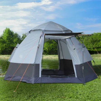 Outsunny Cort de Camping 4 Locuri cu Deschidere Automata si Accesorii Incluse, Cort de Calatorie din Otel, Tesatura Oxford si Fibra de sticla, Gri