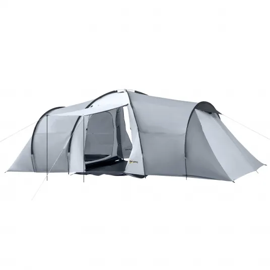 Outsunny Cort de Camping pentru 4-5 Persoane cu 2 Camere, Cort de Camping pentru Familie Impermeabil cu Baldachin, 590x245x193cm, Gri