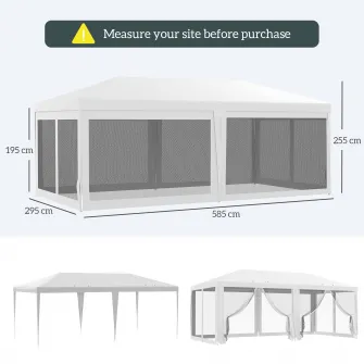 Outsunny  Cort de Exterior cu 6 Parti Laterale Detasabile, Cort pentru Petrecerie, Adapost pentru Umbra pentru Evenimente, 584.6x295.6x256 cm, Alb.
