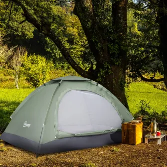 Outsunny Cort pentru Camping 2 Locuri, Cort in Forma de Iglu cu Usa si Fermoar, Plasa de Tantari si Ferestre cu Plasa, Geanta pentru Transport Inclus