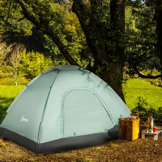 Outsunny Cort pentru Camping 2 Locuri, Cort in Forma de Iglu cu Usa si Fermoar, Plasa de Tantari si Geanta pentru Transport, 206x185x120cm, Verde