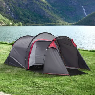 Outsunny Cort pentru Camping 2 Locuri cu Vestibul Mare, Cort Impermeabil Usi cu Fermoar, 426x206x154cm Gri