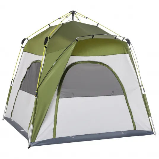 Outsunny Cort pentru Camping2 Locuri, Cort Iglu Pop Up cu Usa cu Fermoar si 3 Ferestre cu Plasa, Geanta pentru Transport Inclusa, 240x240x199cm, Verde