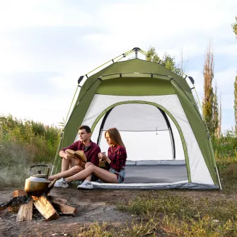 Outsunny Cort pentru Camping2 Locuri, Cort Iglu Pop Up cu Usa cu Fermoar si 3 Ferestre cu Plasa, Geanta pentru Transport Inclusa, 240x240x199cm, Verde
