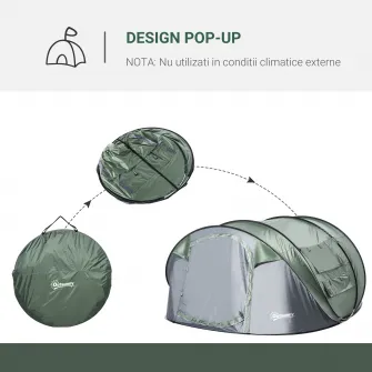 Outsunny cort pop up, 4-5 locuri, 4 ferestre, 263,5x220x123cm