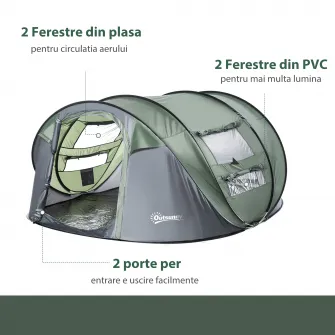 Outsunny cort pop up, 4-5 locuri, 4 ferestre, 263,5x220x123cm