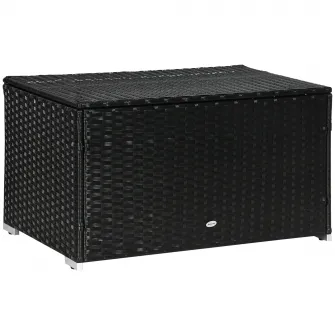 Outsunny Cufar pentru Gradina din Ratan si Otel, Lada pentru Exterior cu Capac 95x60x58cm, Negru