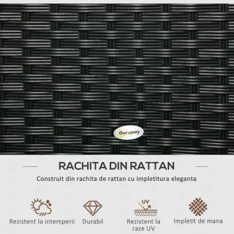 Outsunny Cufar pentru Gradina din Ratan si Otel, Lada pentru Exterior cu Capac 95x60x58cm, Negru