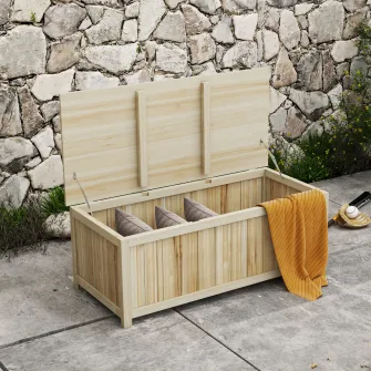 Outsunny Cutie de depozitare 172 de litri pentru exterior, Container tip cutie de depozitare din lemn pentru terasa si gradina, pentru balcon, veranda, marginea piscinei