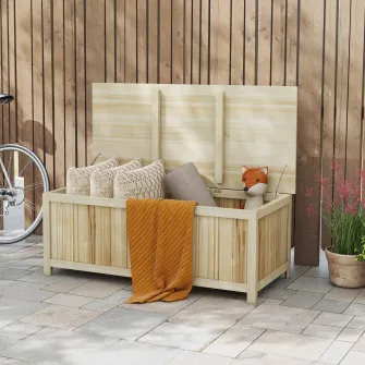 Outsunny Cutie de depozitare 172 de litri pentru exterior, Container tip cutie de depozitare din lemn pentru terasa si gradina, pentru balcon, veranda, marginea piscinei