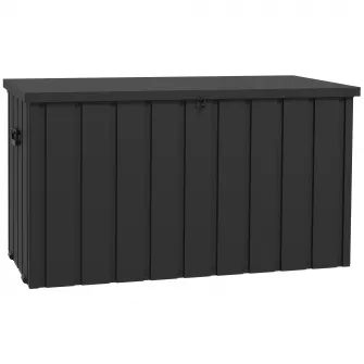 Outsunny Cutie de depozitare 450 de litri pentru exterior cu roti, Cutie din otel pentru terasa, Container pentru depozitare pentru gradina rezistent la apa, Gri inchis