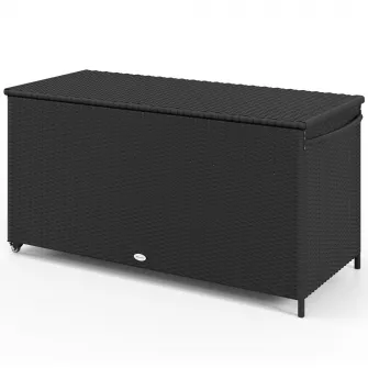 Outsunny Cutie de Depozitare pentru Exterior, din Rattan cu Roti, Bara Pneumatica de Ridicare, Maner Lateral, pentru Interior/Exterior, Negru