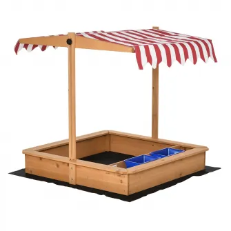 Outsunny Cutie pentru Nisip pentru Copii din Lemn cu Copertina Reglabila in Inaltime, Jucarie pentru Gradina cu Locuri pentru Sedere pe Margini si Tavite, 107.5x107.5x110cm