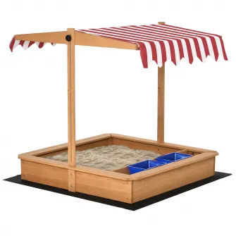 Outsunny Cutie pentru Nisip pentru Copii din Lemn cu Copertina Reglabila in Inaltime, Jucarie pentru Gradina cu Locuri pentru Sedere pe Margini si Tavite, 107.5x107.5x110cm