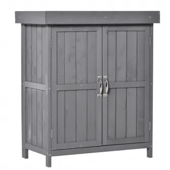 Outsunny Dulap de Gradina cu 2 Rafturi si  2 Usi, Mobiler de Exterior care Economiseste Spatiu din Lemn de Brad cu Acoperis care se Deschide, 74x43x88 cm, culoare Lemn natur