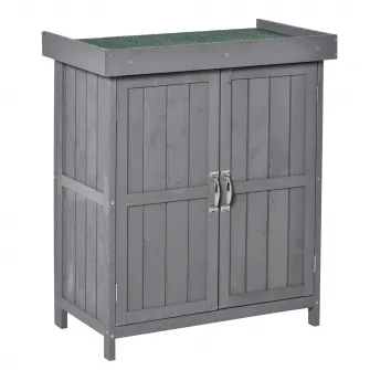 Outsunny Dulap de Gradina cu 2 Rafturi si  2 Usi, Mobiler de Exterior care Economiseste Spatiu din Lemn de Brad cu Acoperis care se Deschide, 74x43x88 cm, culoare Lemn natur