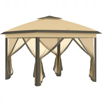 Outsunny Foisor pliabil cu plasa de tantari si baldachin dublu, inaltime reglabila si geanta de transport, 330x330x288cm, bej