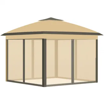 Outsunny Foisor pliabil cu plasa de tantari si baldachin dublu, inaltime reglabila si geanta de transport, 330x330x288cm, bej