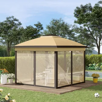 Outsunny Foisor pliabil cu plasa de tantari si baldachin dublu, inaltime reglabila si geanta de transport, 330x330x288cm, bej