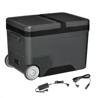 Outsunny Frigider Portabil Electric cu Compresor de 45L cu Maner Telescopic si Roti, Frigider Mic de 12/24V DC si 110/240V AC, pentru Masini si Camioane