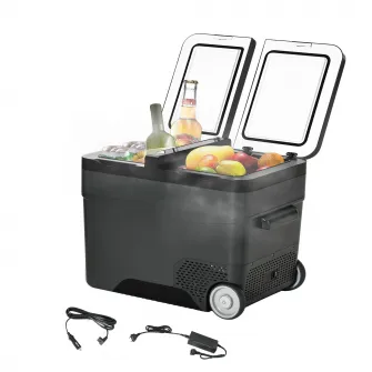 Outsunny Frigider Portabil Electric cu Compresor de 45L cu Maner Telescopic si Roti, Frigider Mic de 12/24V DC si 110/240V AC, pentru Masini si Camioane