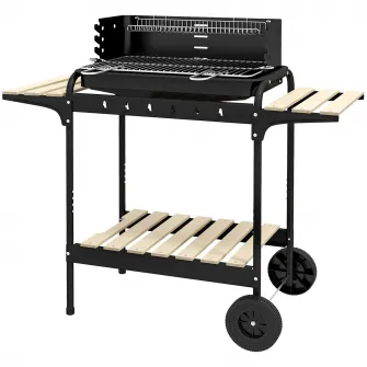 Outsunny Gratar Barbecue cu Carbune cu Inaltime Reglabila a Gratarului, Carucior Portabil pentru Gratar cu Dispozitiv de Colectare a Cenusii si Roti