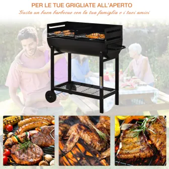 Outsunny Gratar din Otel cu 2 Grile Independente Negru 90cm x 45cm x 96cm