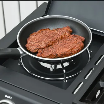 Outsunny Gratar pe gaz cu Capac, 4 Arzatoare de 11,6 kW si Termometru, Arzator Lateral, Raft si 2 Roti, 110x50x100cm Negru