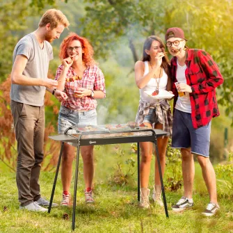 Outsunny Gratar portabil cu carbune cu plita , asamblare usoara, aragaz compact din otel inoxidabil cu suporturi laterale pentru camping, picnic, drumetii, petreceri in gradinta, festival