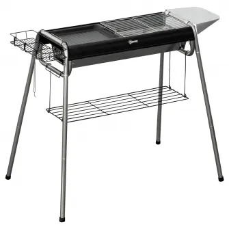 Outsunny Gratar portabil cu carbune, Gratar cu plita, asamblare usoara, Aragaz din otel inoxidabil cu cosuri de condimente, rafturi de depozitare si carlige pentru camping, picnic, drumetii