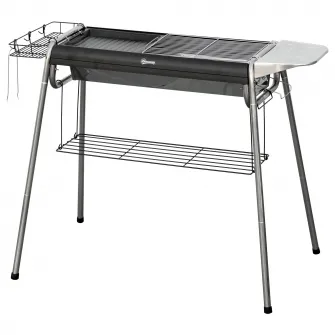 Outsunny Gratar portabil cu carbune, Gratar cu plita, asamblare usoara, Aragaz din otel inoxidabil cu cosuri de condimente, rafturi de depozitare si carlige pentru camping, picnic, drumetii