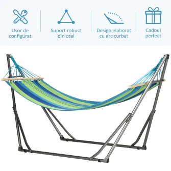 Outsunny Hamac pentru Exterior cu Arc cu Suport Curbat PLiabil, Material din Bumbac Comfortabil si Cadru de Otel, Greutate Suportata 120 kg, pentru Terasa, Gradina, Curte, Negru
