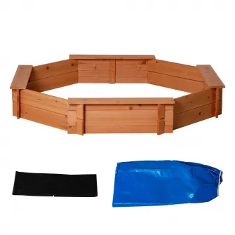Outsunny Jucarie Plaja si Nisip din Lemn cu Scaune si Copertina pentru Copii, Varsta 3-8 Ani, 139.5x139.5x21.5cm