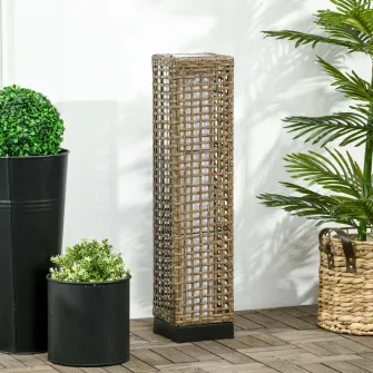 Outsunny Lampa de Gradina cu Energie Solara cu Panou de Reincarcare Superior, din Otel si Ratan, 15.5x15.5x69 cm, Negru si Maro