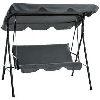 Outsunny Leagan de Gradina cu 3 Locuri cu Copertina si Cadru din Otel si Poliester, 172x110x153 cm, Gri