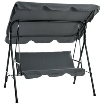 Outsunny Leagan de Gradina cu 3 Locuri cu Copertina si Cadru din Otel si Poliester, 172x110x153 cm, Gri
