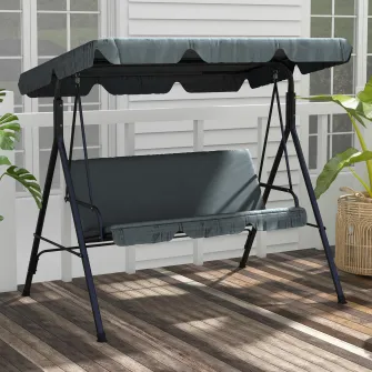 Outsunny Leagan de Gradina cu 3 Locuri cu Copertina si Cadru din Otel si Poliester, 172x110x153 cm, Gri