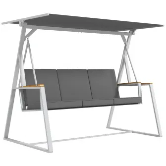 Outsunny Leagan tip scaun pentru terasa cu 3 locuri, Leagan balansoar pentru exterior cu copertina reglabila, perna detasabila si cadru din otel inoxidabil rezistent la intemperii, Gri