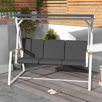 Outsunny Leagan tip scaun pentru terasa cu 3 locuri, Leagan balansoar pentru exterior cu copertina reglabila, perna detasabila si cadru din otel inoxidabil rezistent la intemperii, Gri